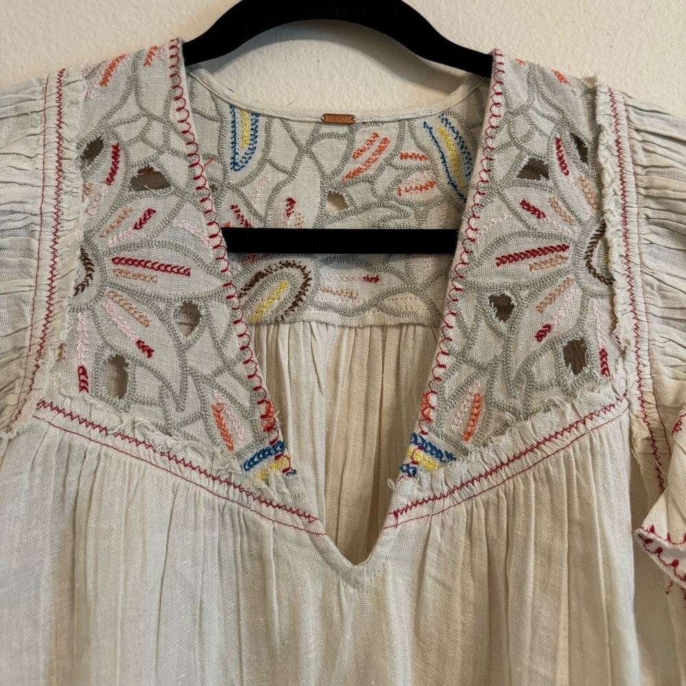 Free People Hailey Embroidered Top Natural Combo - Picture 6 of 15